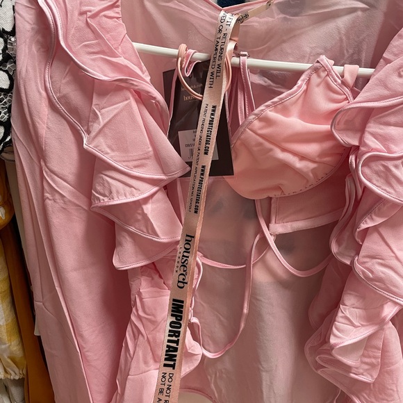House of CB AALIYAH FAIRY PINK REAL SILK CHIFFON RUFFLE TOP & BRALET - Picture 4 of 11